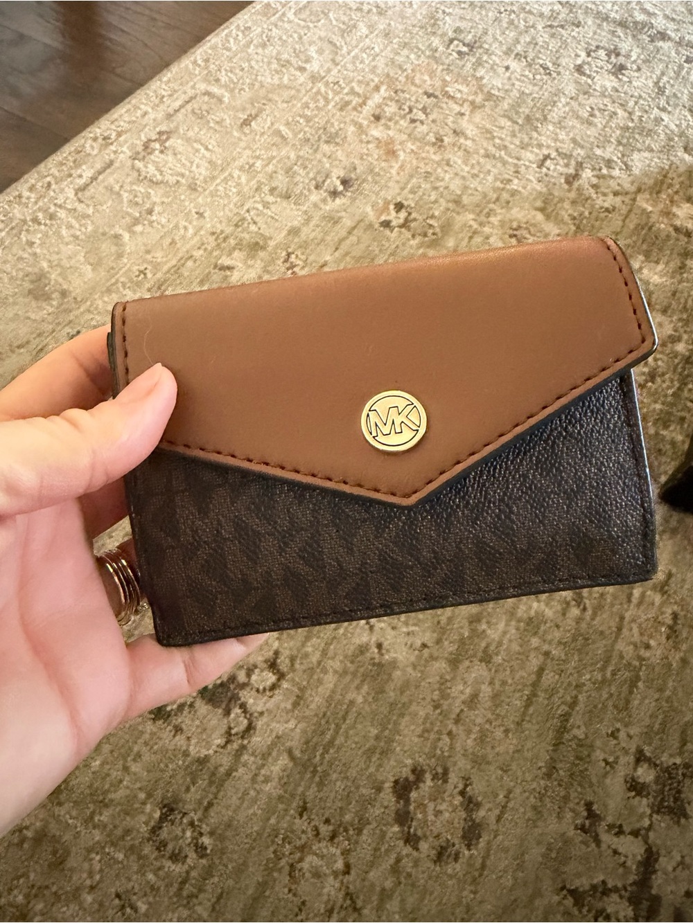 Michael Kors Brown and Dark Brown MK Logo Card Holder